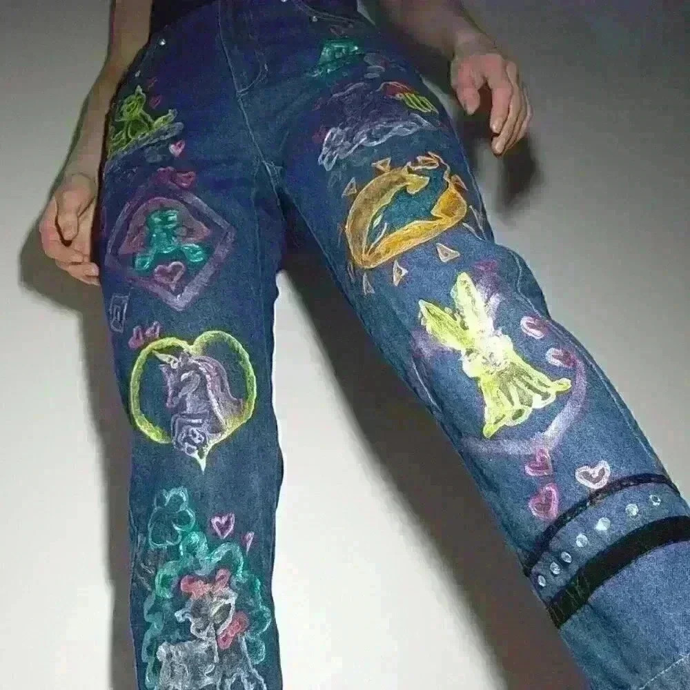 Vintage 90s crazy mom jeans with bedazzled Lisa Frank animals ✦ kidcore jeans ✦ - Picture 4 of 16